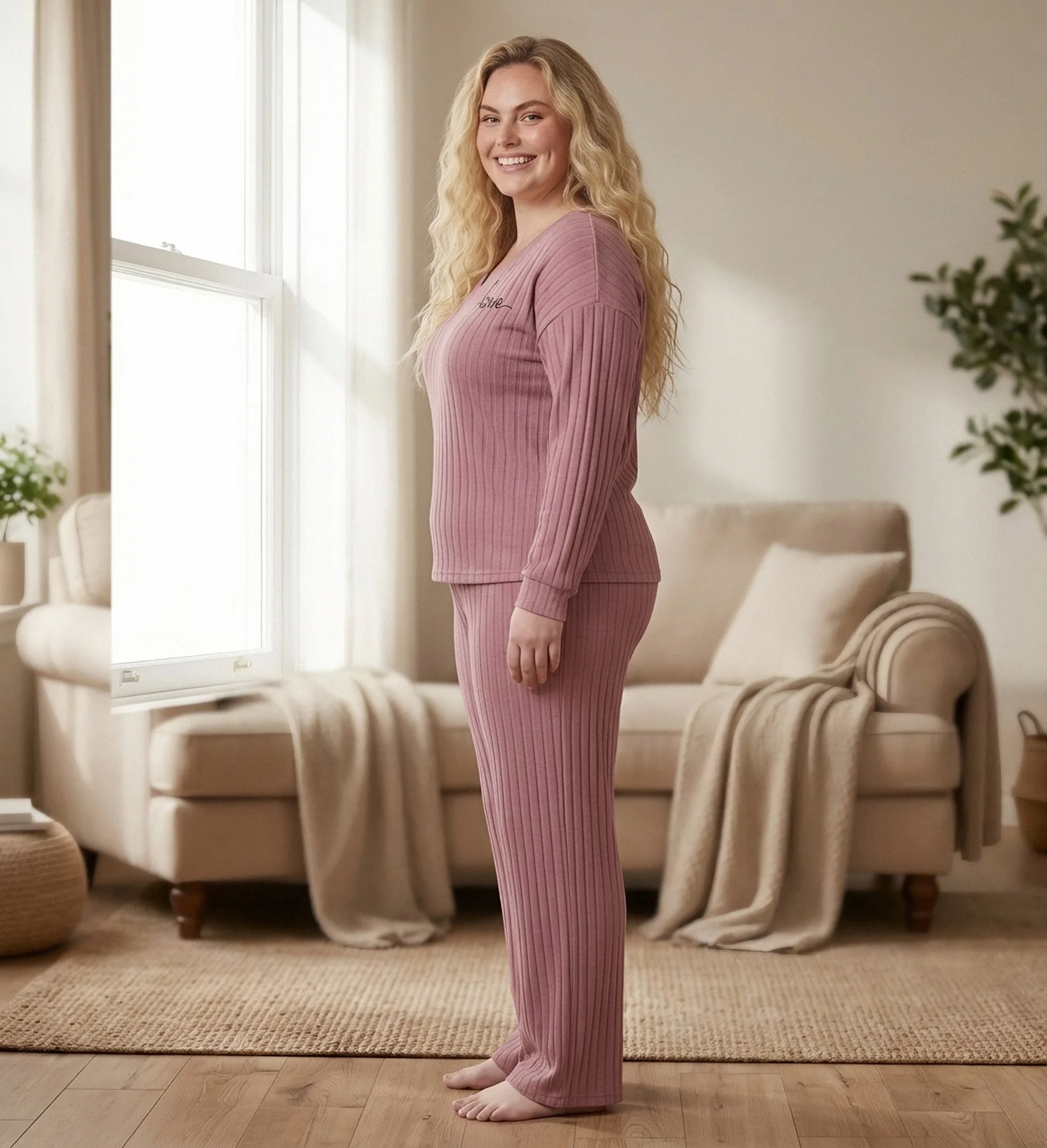 Pyjama côtelé rose Love