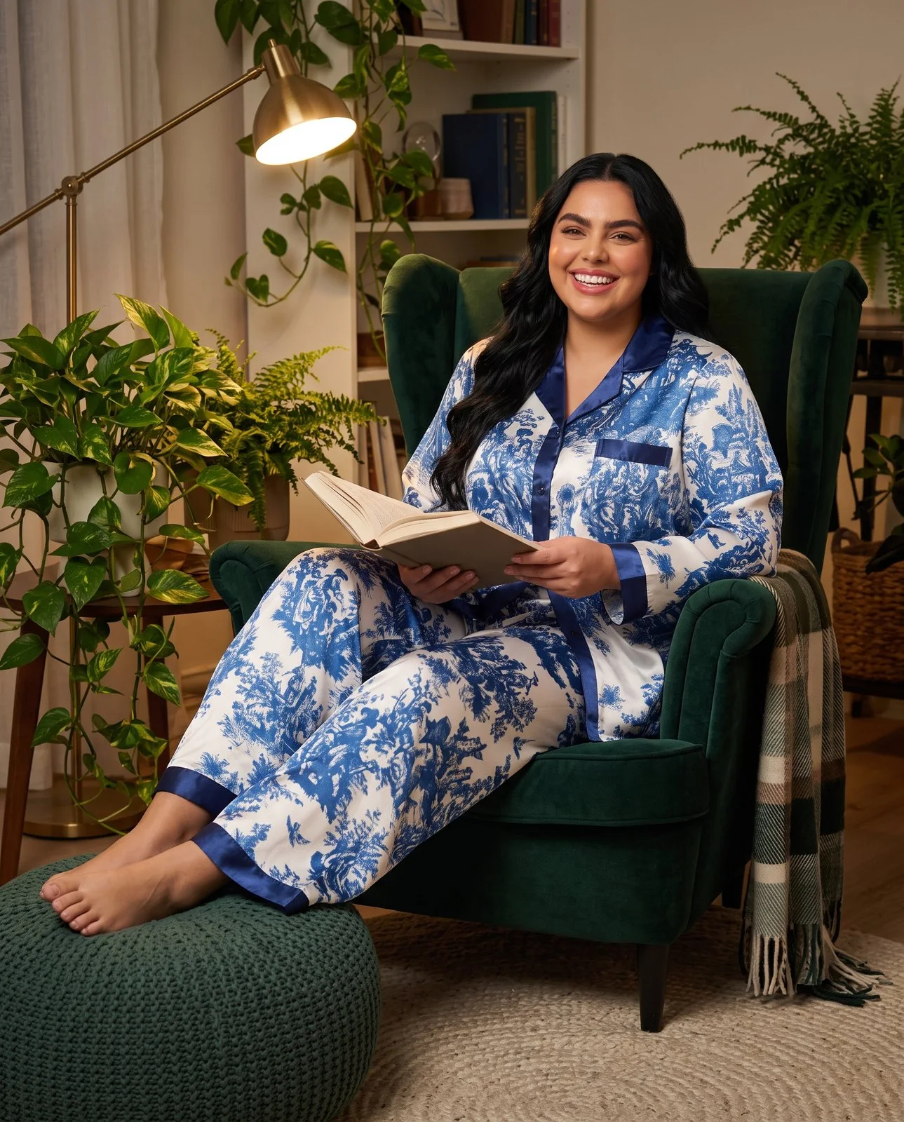 Pyjama satin toile de Jouy bleu