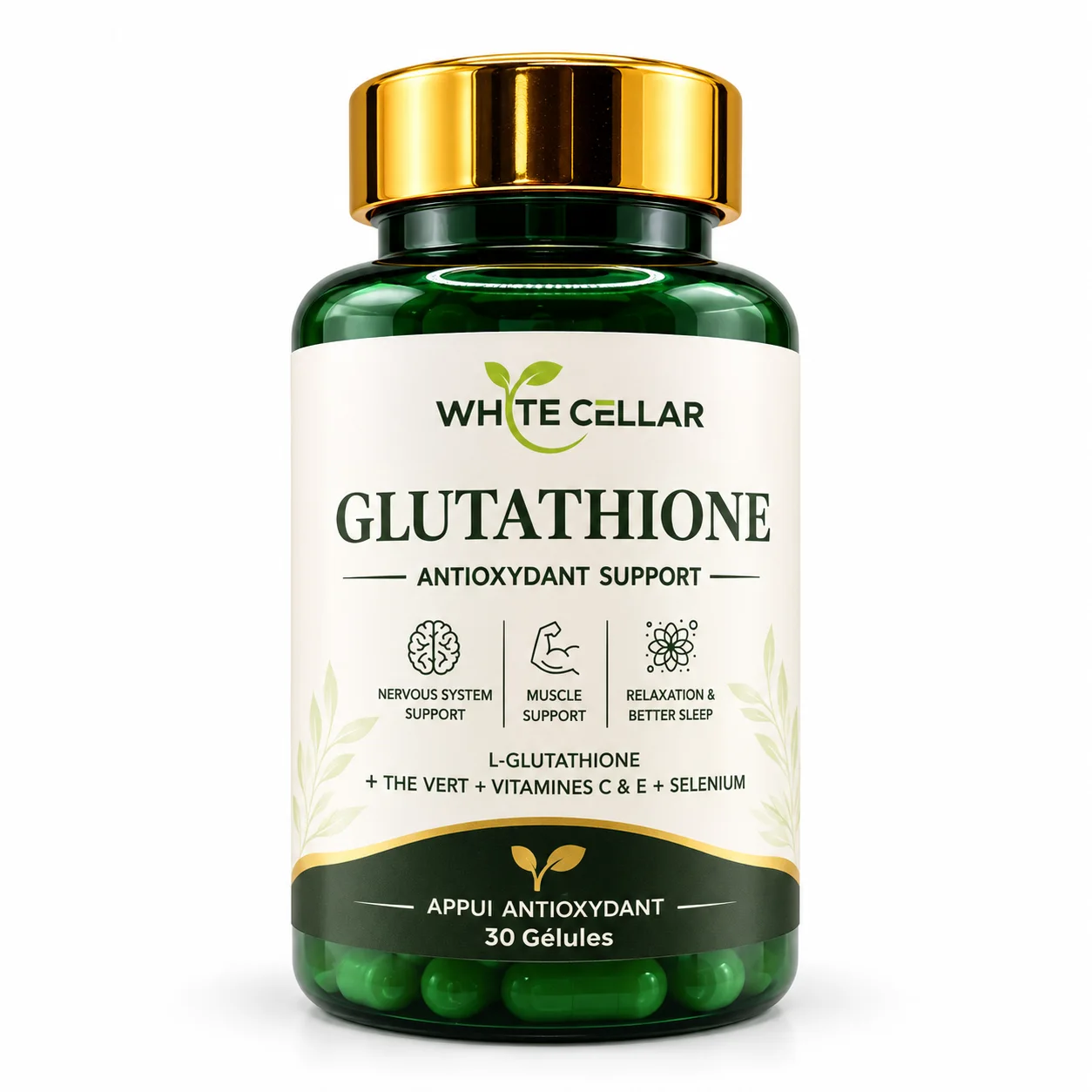 مكمل غذائي جلوتاثيون لدعم مضادات الأكسدة | WHITE CELLAR Glutathione Antioxidant Support