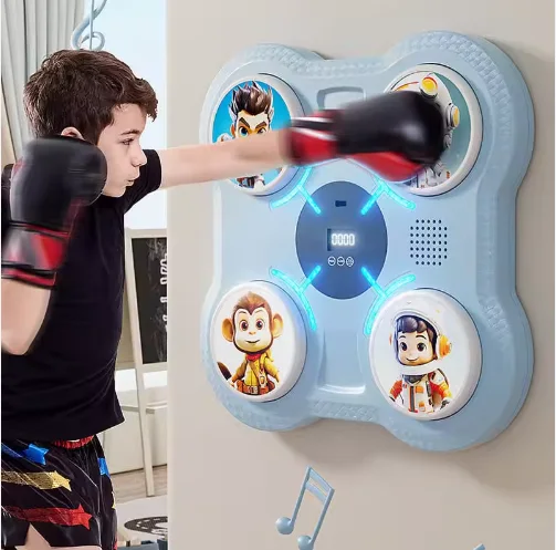 Cible de Boxe Murale Musicale Intelligente pour Enfants avec Écran LED & Compteur de Coups — Entraînement Ludique, Anti-Stress & Fitness à Domicile (Matériau PU Confort)
