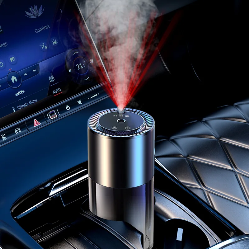 Humidificateur & Diffuseur d'Aromathérapie Luxe pour Voiture & Maison — Diffuseur d'Huiles Essentielles en Métal Premium avec Effet Flamme LED & Recharge USB / Type-C