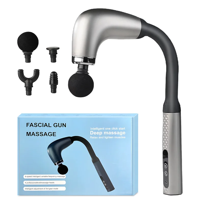 Pistolet de Massage Ergonomique avec Manche Rallongé en U — Massheur Cervical & Dos Profond, 9 Vitesses Réglables, Moteur Silencieux & Rechargeable USB