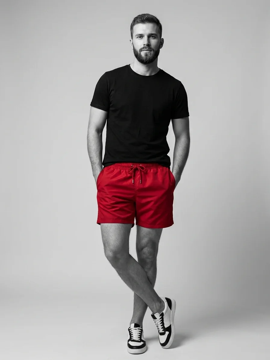 Pack de 3 Short de Bain En Toile Léger  ( Orange + Noir + Bleu Roi )