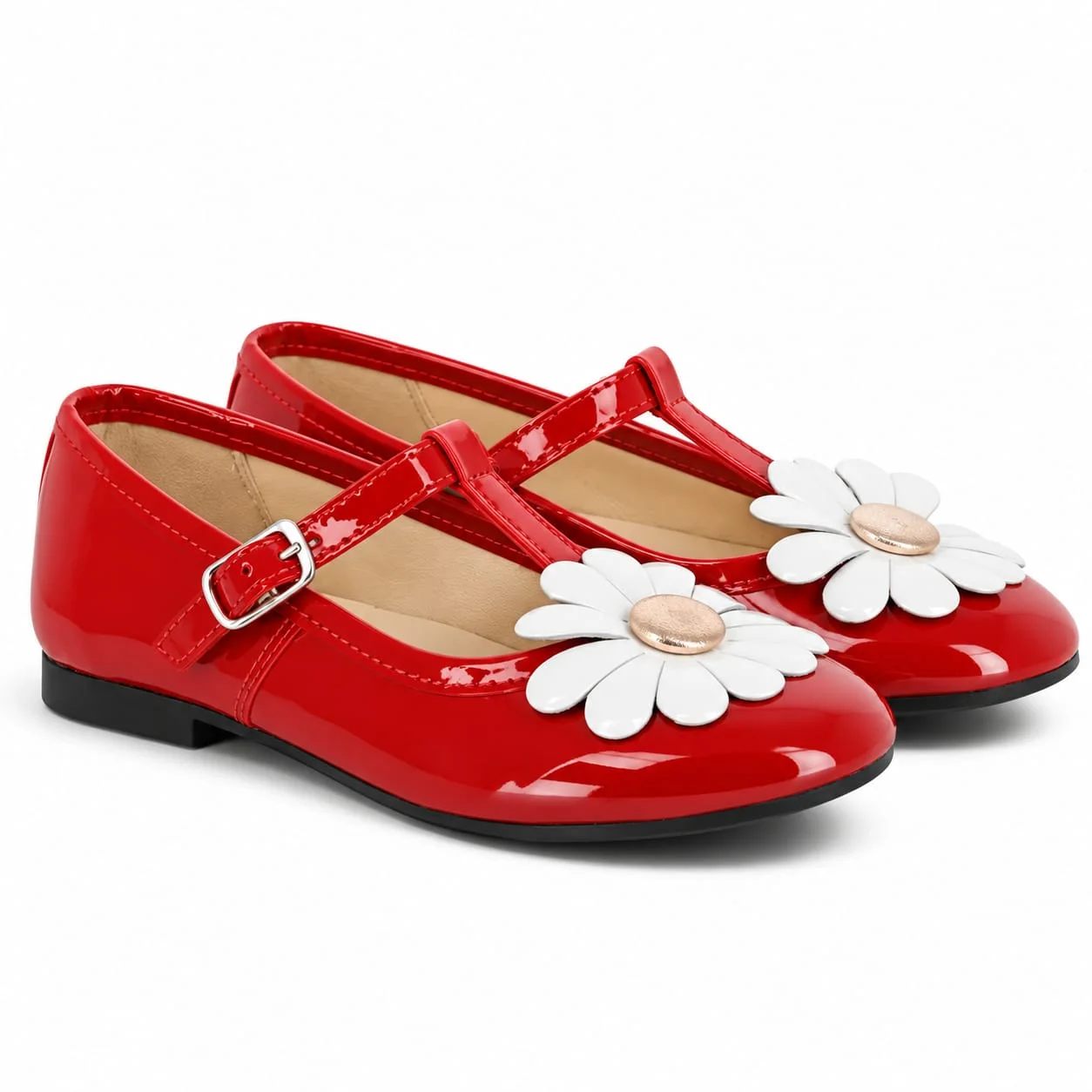 Ballerines Vernies Rouges à fleur