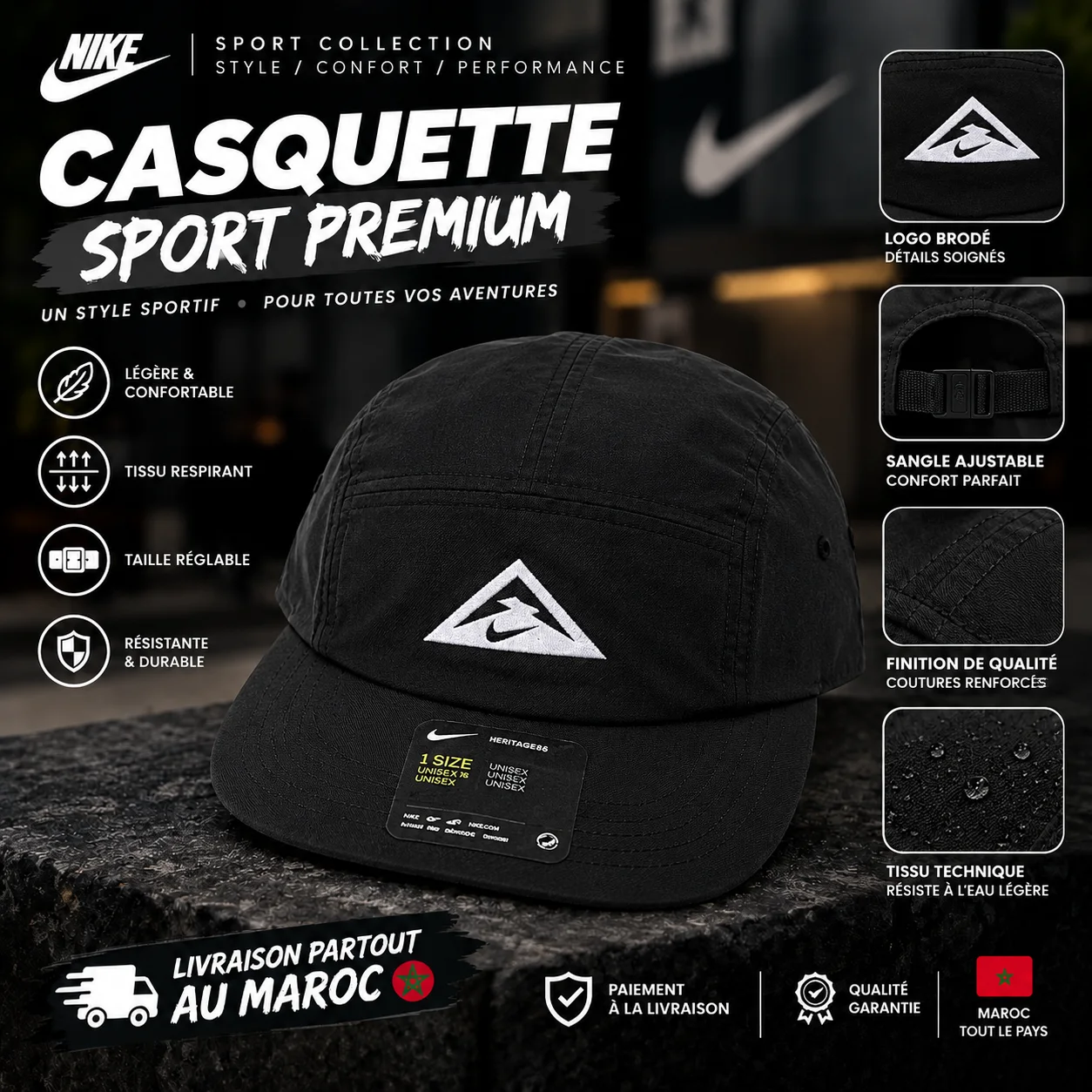 Nike Trail - Casquette de running en tissu Dri-FIT - NOIR