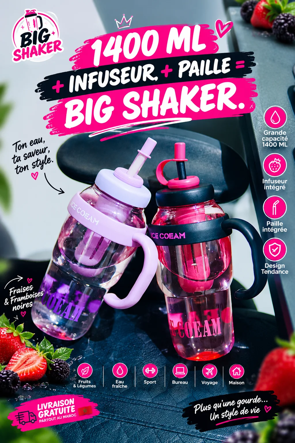 the BIG SHAKER™ — Gourde 1400 ML avec Paille