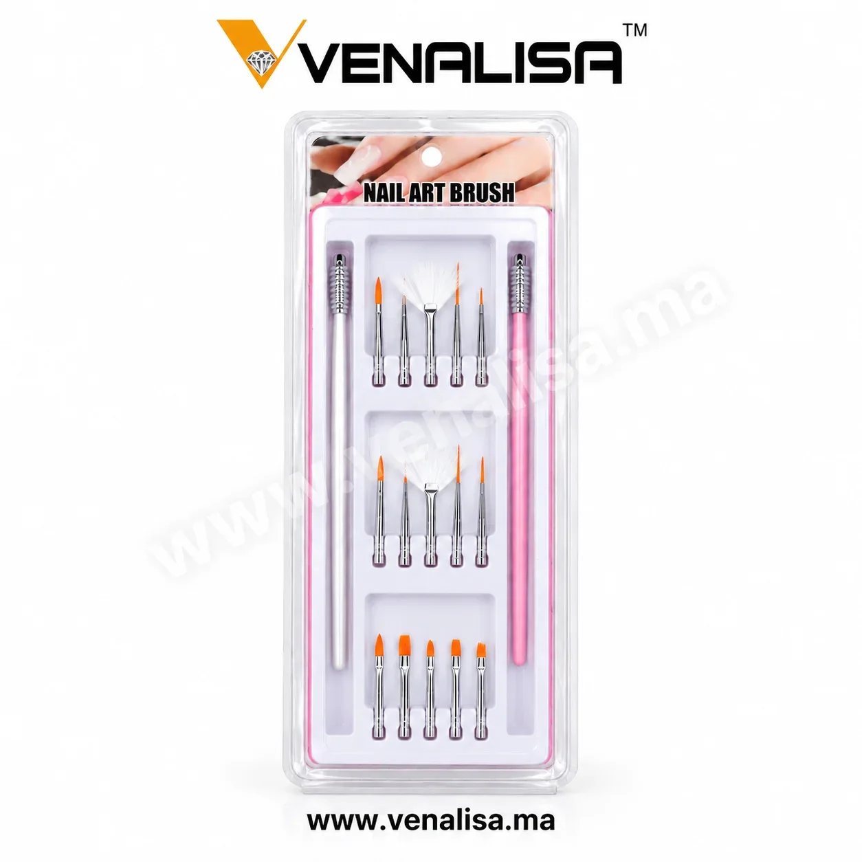 Kit 15 pinceaux nail art à têtes interchangeables