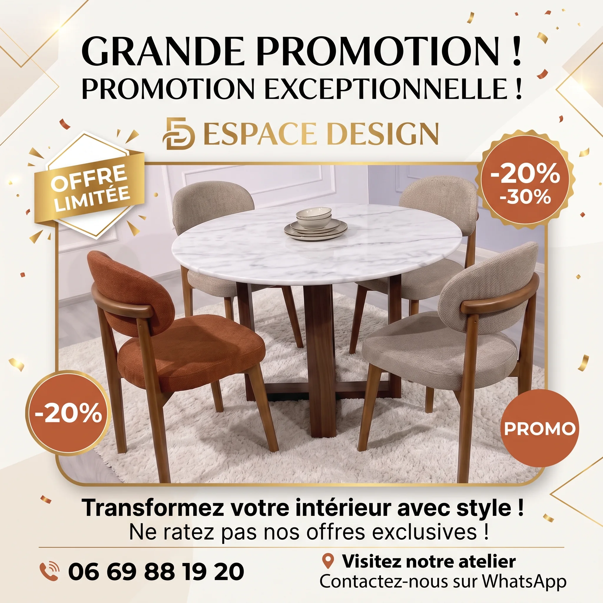 Salle à manger en bois hêtre et marbre — Élégance moderne