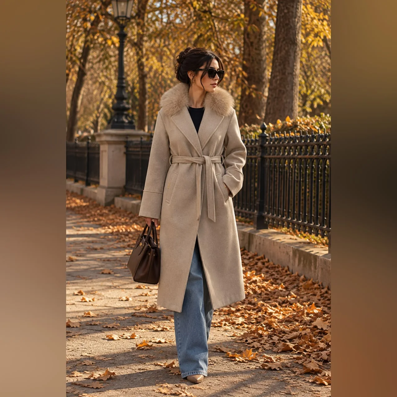 Long Coat à Col Fourrure