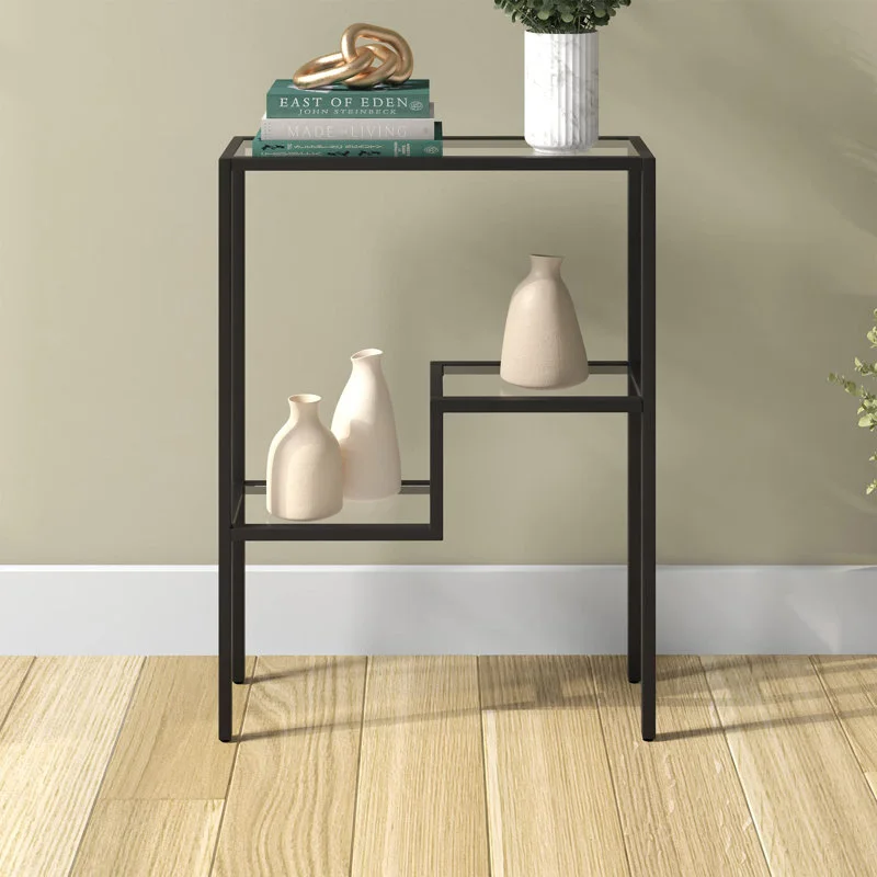 Console Lovett noire en acier et verre trempé – 56 cm