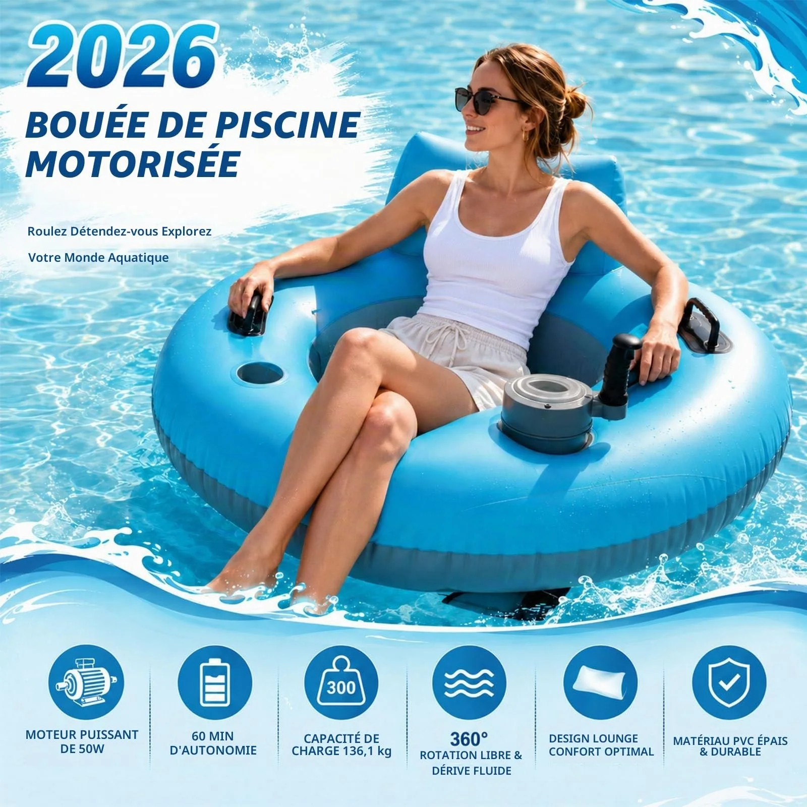 Fauteuil Flottant Gonflable Motorisé 50W – Rotation 360°