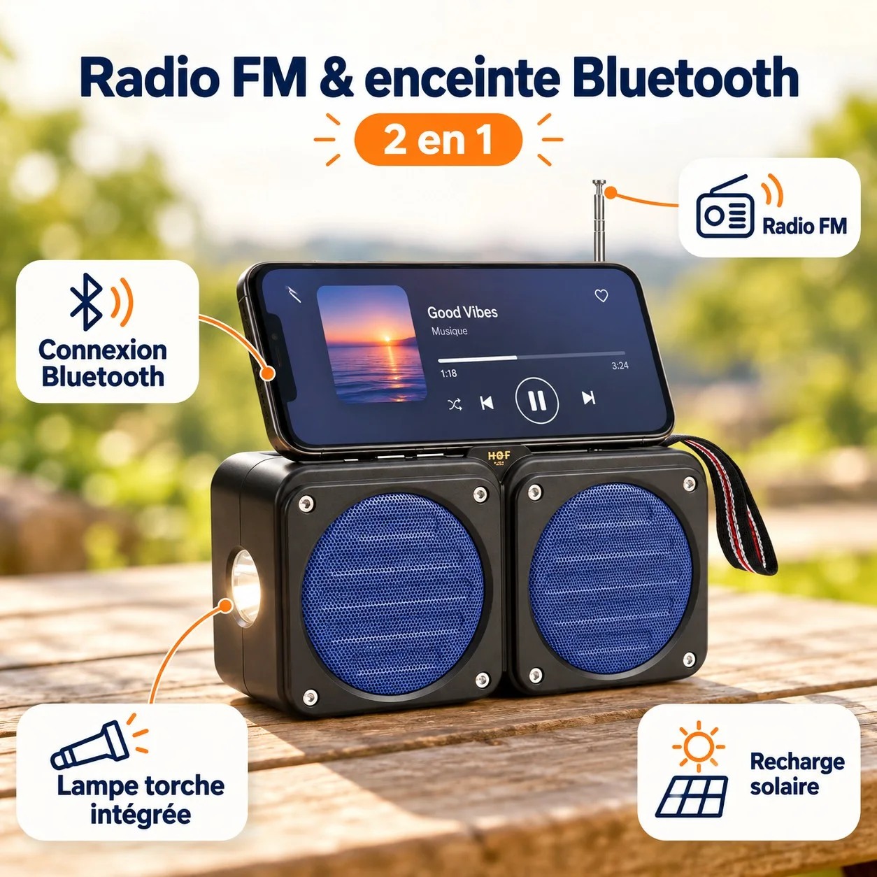 Radio FM et enceinte Bluetooth — solaire avec lampe