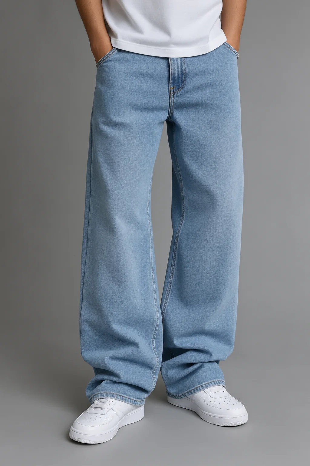Men's Light Wash Acid Wash Wide Leg Jeans Vintage Loose Fit Baggy Denim Pants Streetwear Hip Hop Trousers