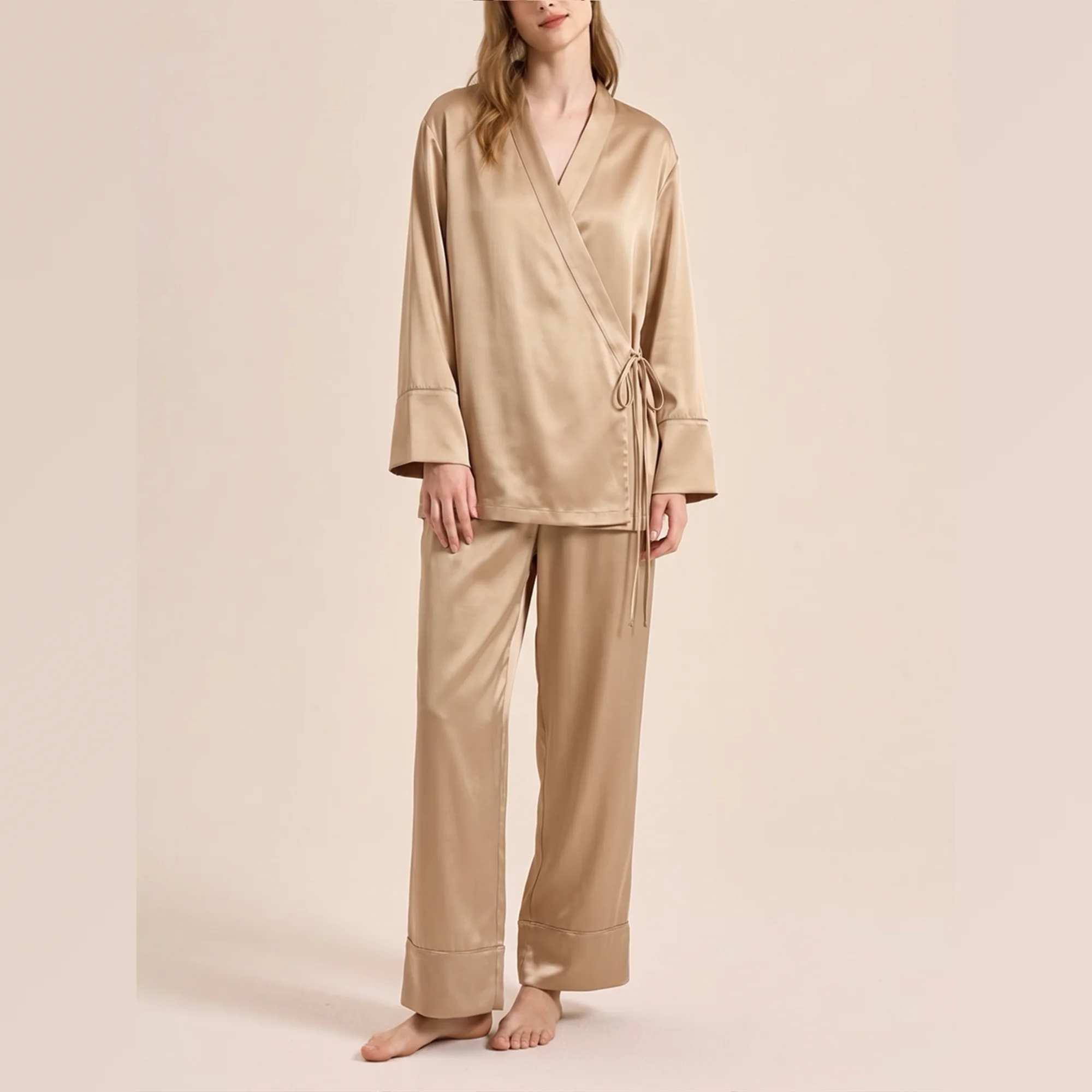 Pyjama Kimono en Drap de Soie Luxe — Ensemble 2 Pièces SALMH Textiles