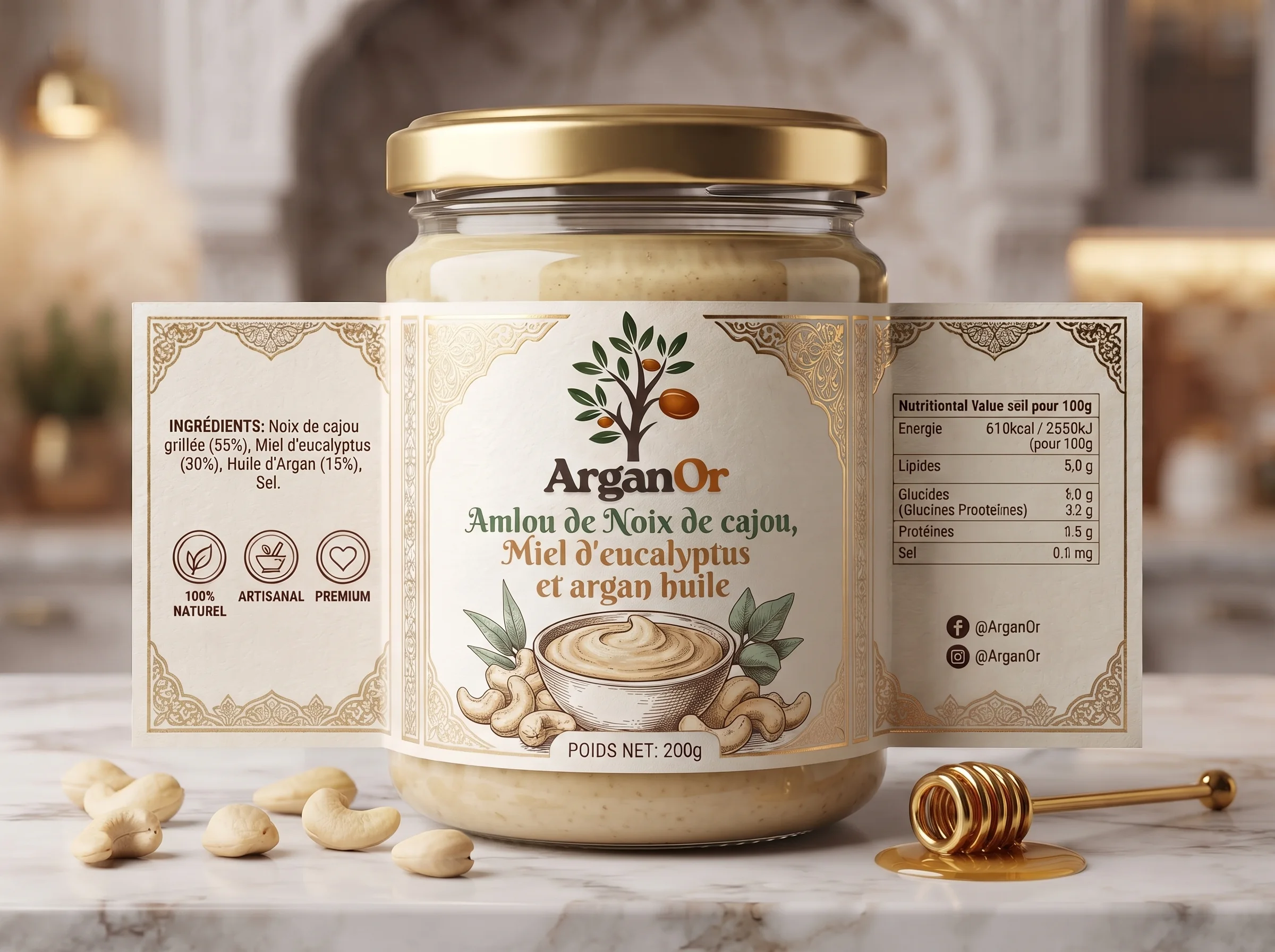 Amlou de Noix de cajou, Miel d'eucalyptus et argan huile