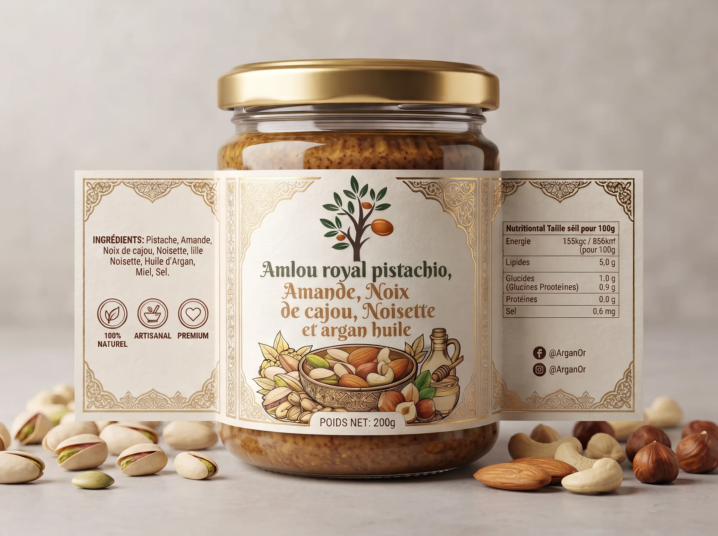 Amlou royal pistachio, Amande, Noix de cajou, Noisette et argan huile