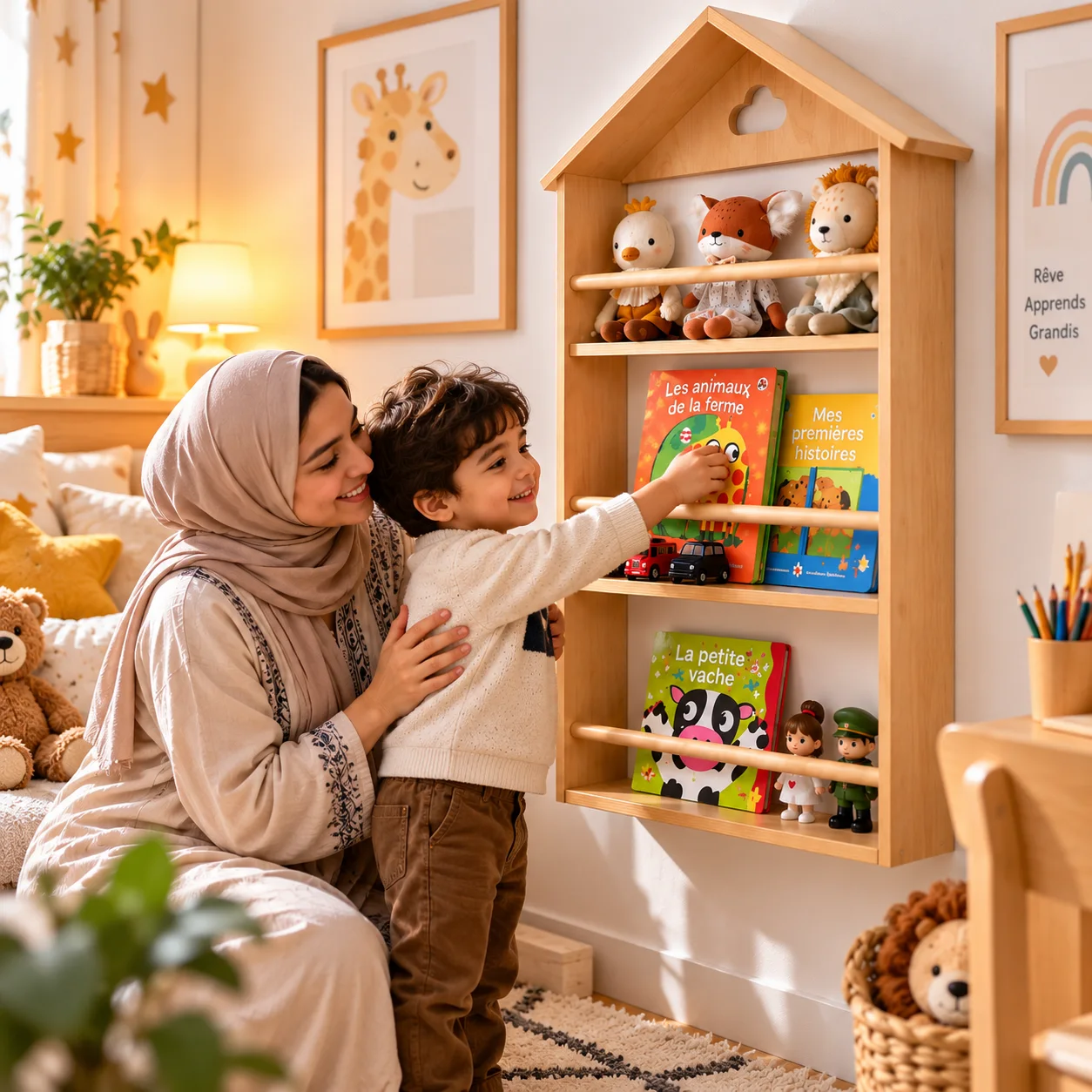 مكتبة حيطية للأطفال  بالخشب 🏠
