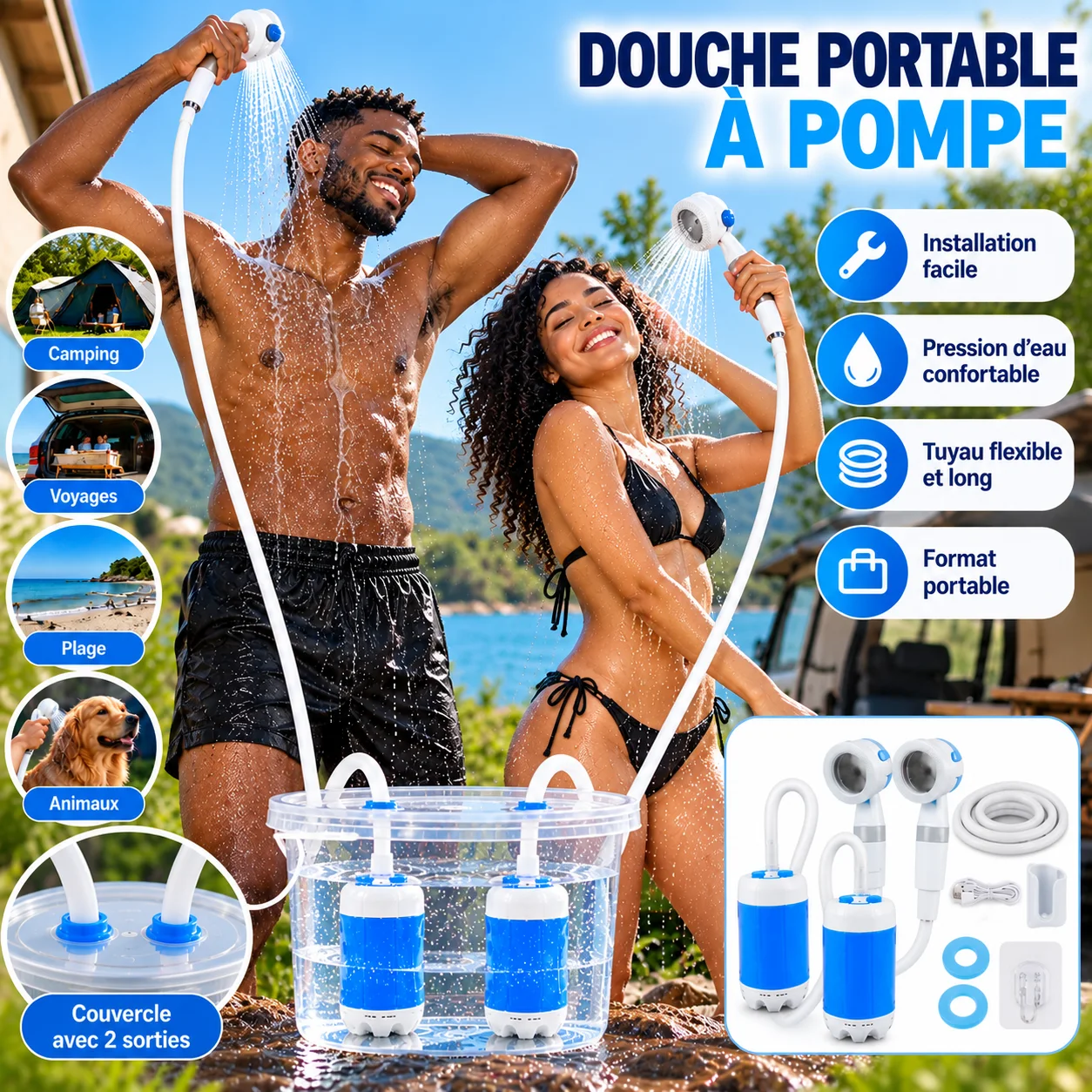 Douche Portable pour Camping avec Pompe à Eau
