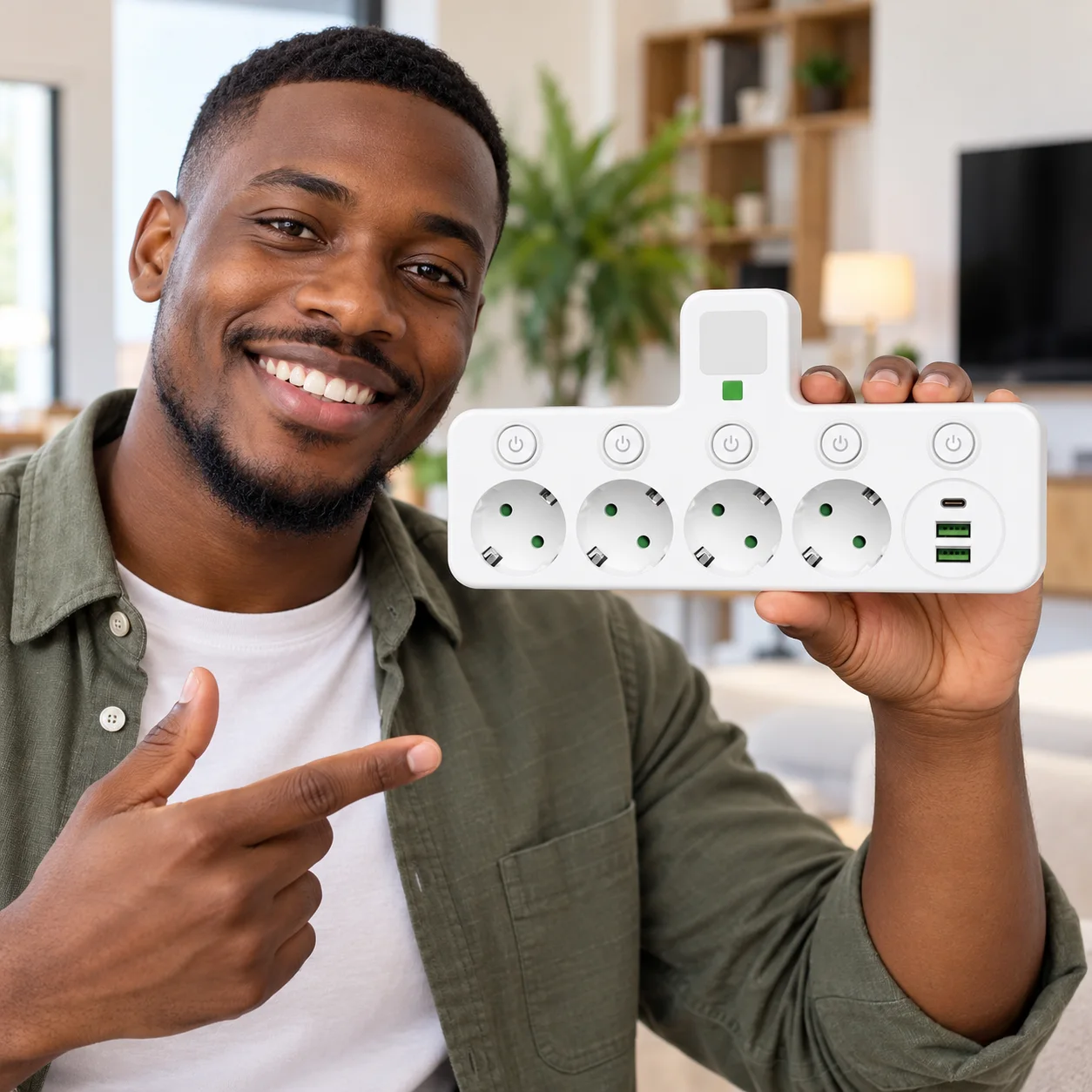 Multiprise murale - QUBEBU - 4 prises + 3 USB - Interrupteurs individuels - Veilleuse & protection surtension