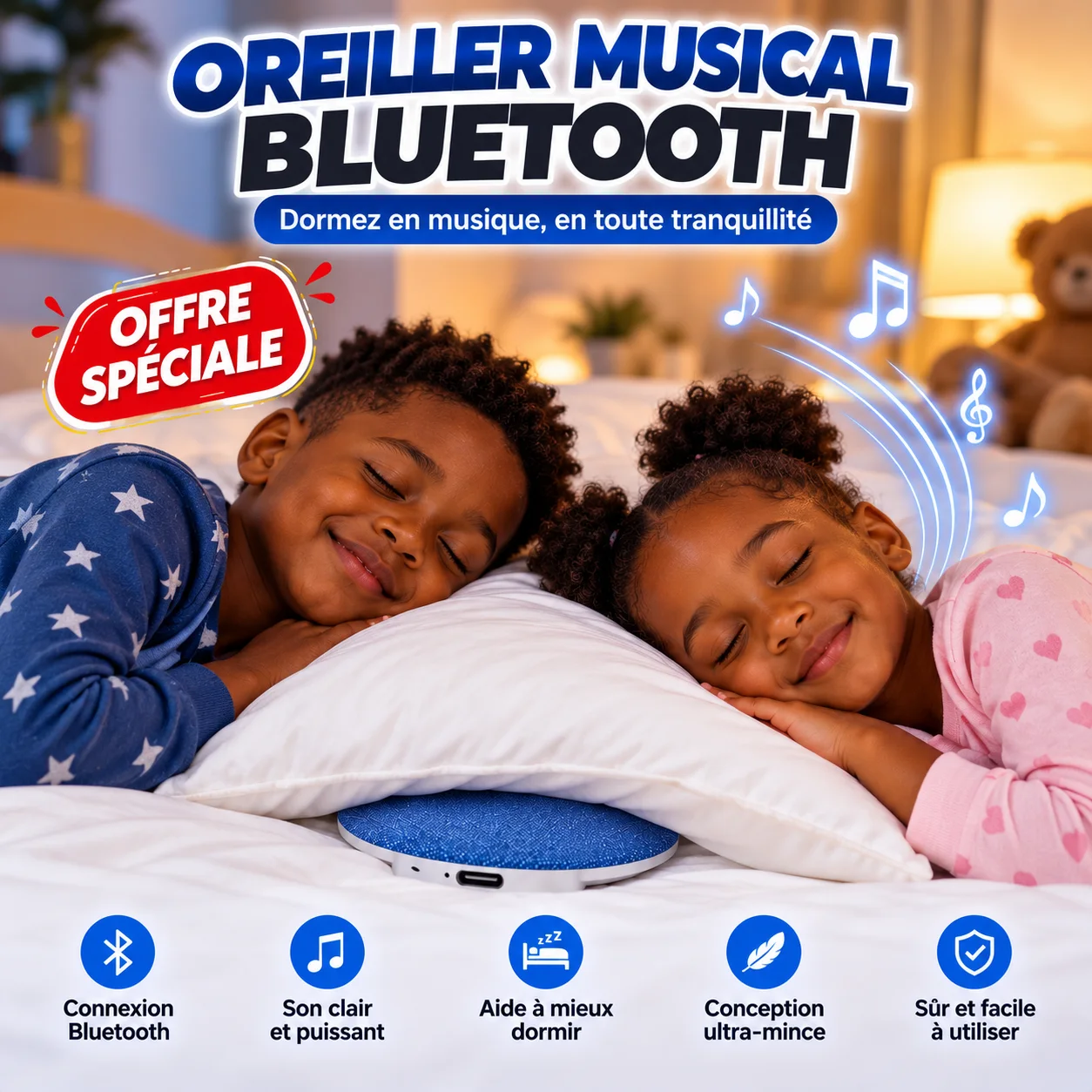 Oreiller avec haut-parleur Bluetooth pour dormir
