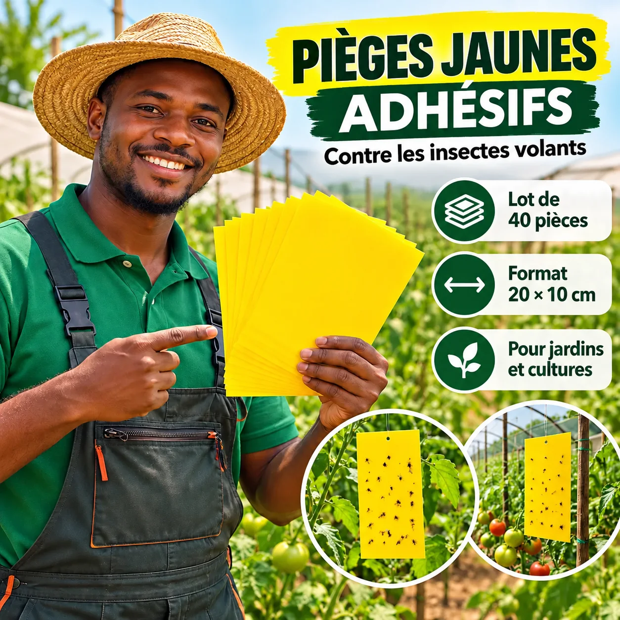 Pièges Jaunes Adhésifs Anti-Insectes – 40 Pièges