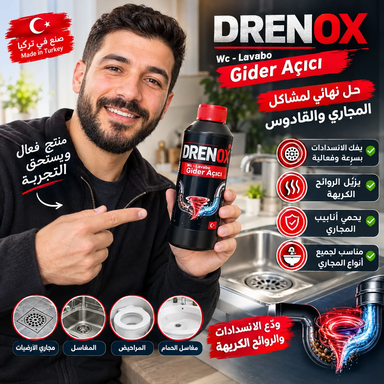 ودع انسداد المجاري والروائح الكريهة مع DRENOX