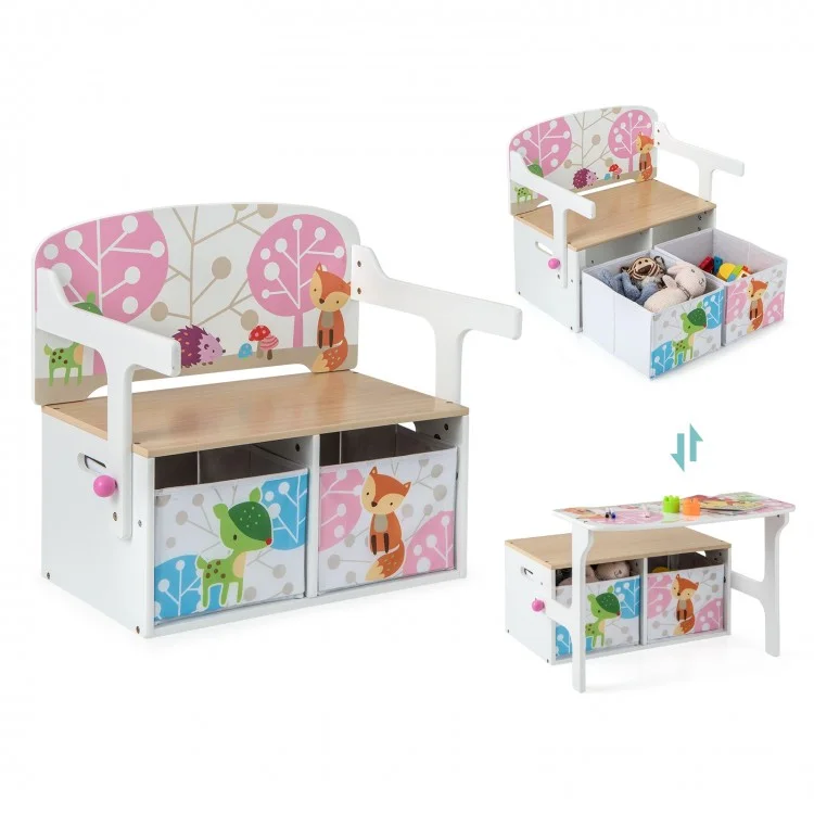 Meuble Enfant Multifonction 3-en-1 : Bureau, Banc et Rangement - طاولة و مكتب ومقعد الأطفال الذكي 3 في 1