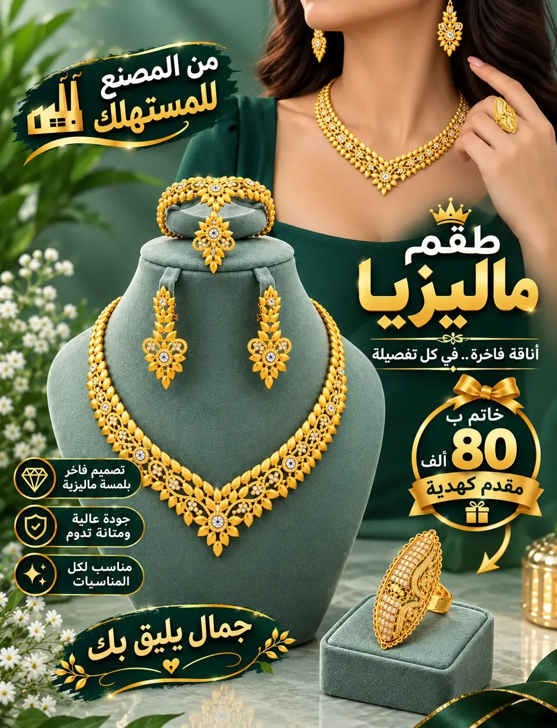 طقم ماليزيا (4 قطع ) بلاكيور أصلي 24K +خاتم بقيمة 80 الف مقدم هدية