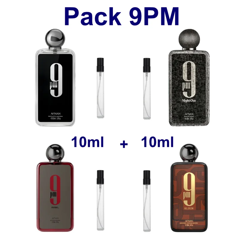 Pack Décantage Afnan  9PM 10ml + Night Out 10ml + Rebel 10ml + Elixir 10ml