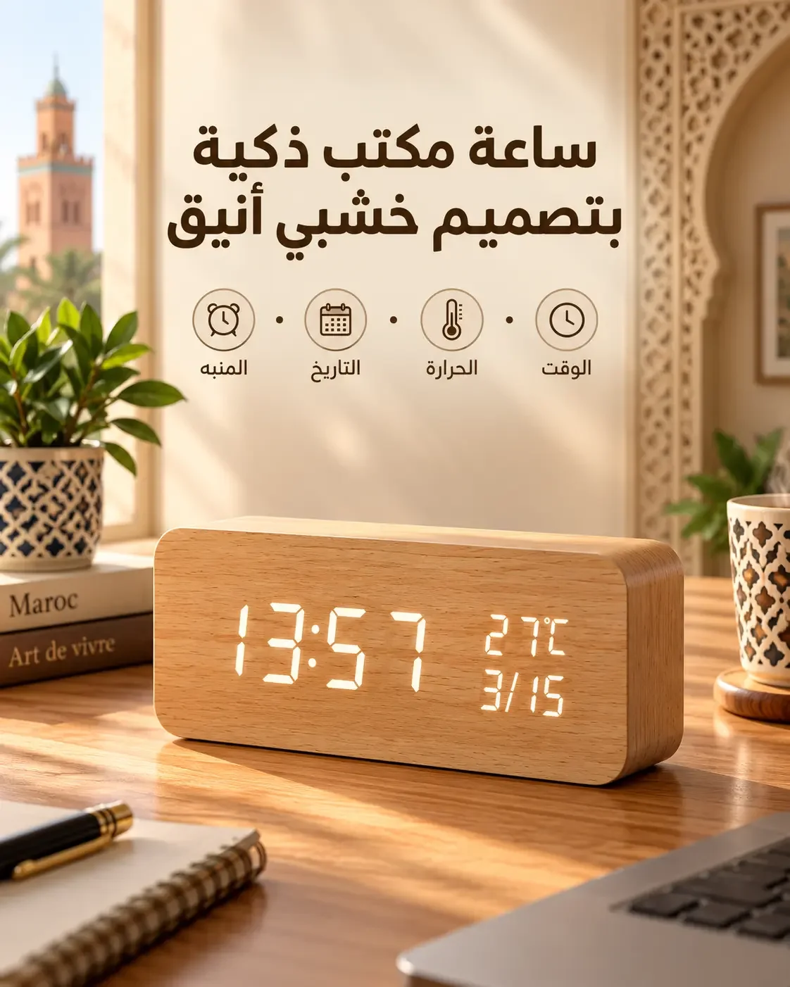 ساعة ذكية بتصميم خشبي أنيق