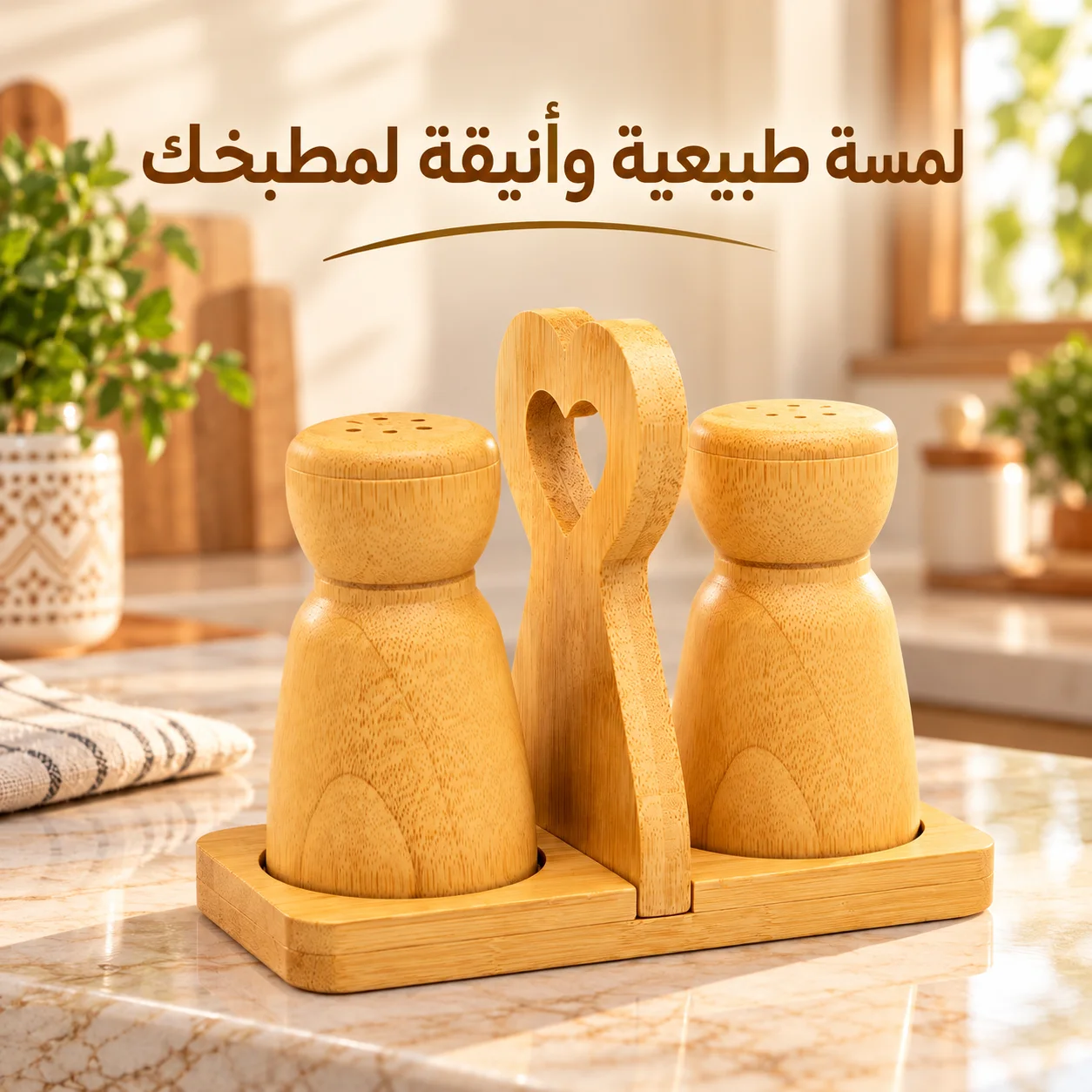 طقم ملاحة وفلفل خشبي مع حامل على شكل قلب