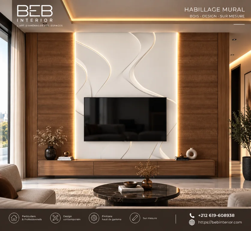 Panneau Blanc & Lignes Lumineuses Courbes LED