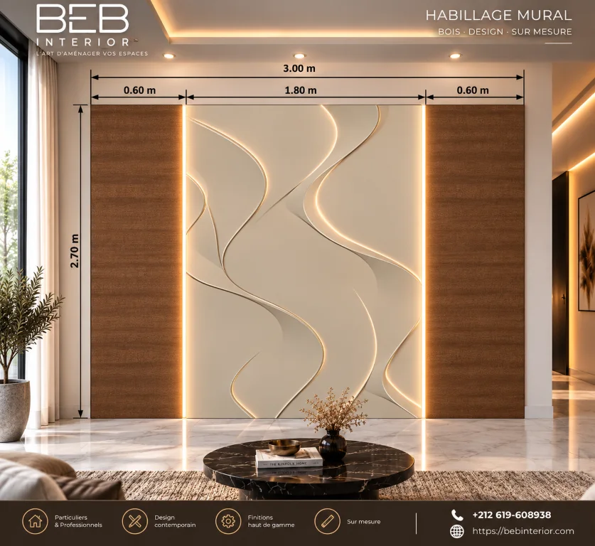Panneau Blanc & Lignes Lumineuses Courbes LED