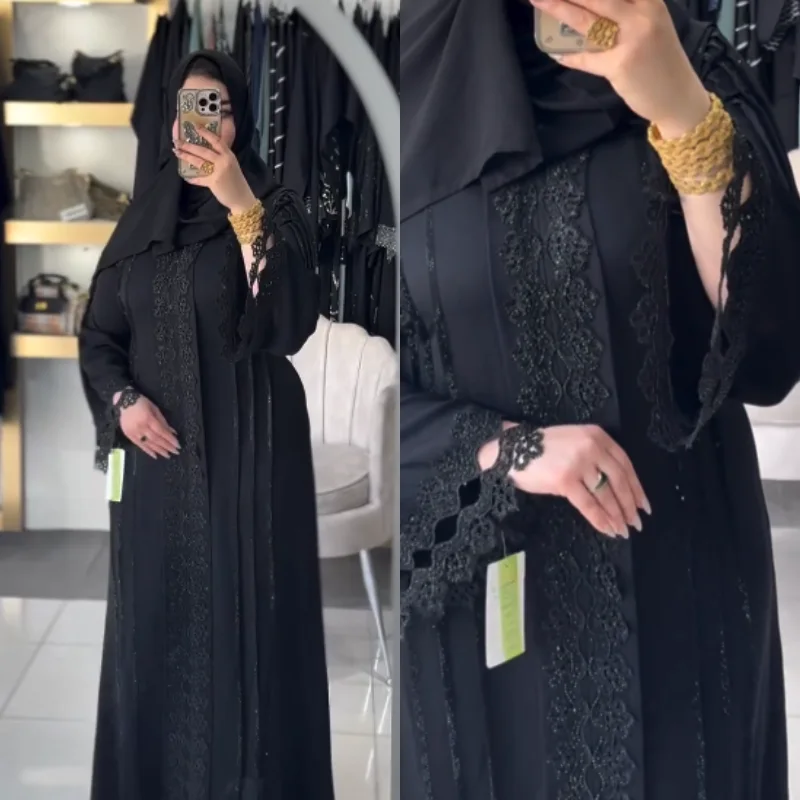 Abaya Égyptienne Dentelle Raffinée et Strass