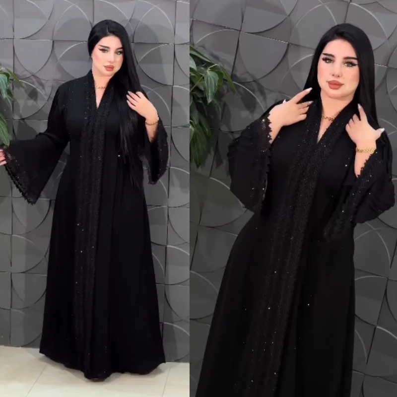 ✨Abaya Égyptienne Prestige – Soie & Strass✨