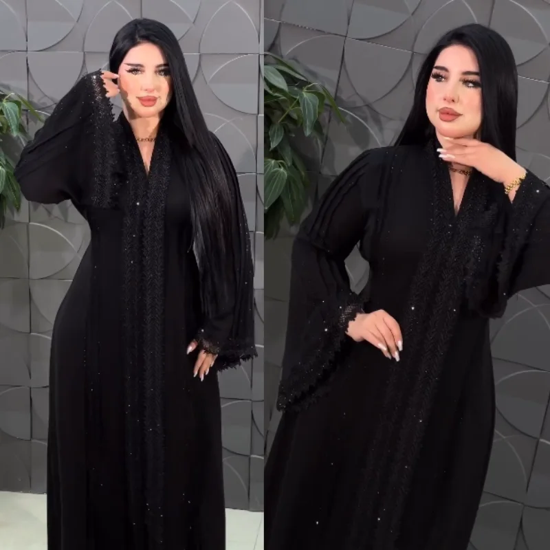 ✨Abaya Égyptienne Prestige – Soie & Strass✨