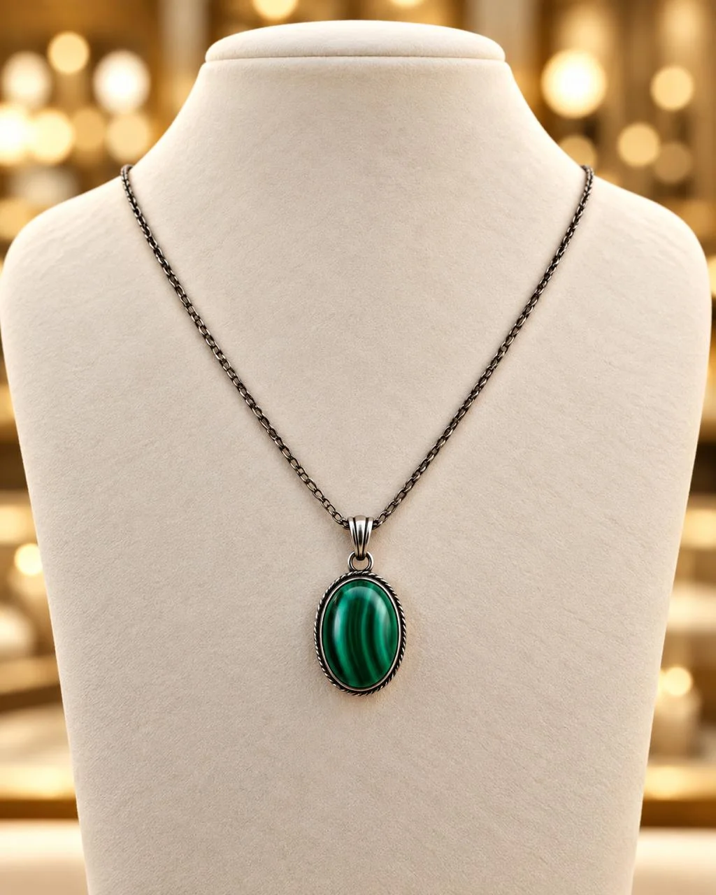collier malachite en argent s925 / قلادة من الملاكيت من الفضة عيار 925