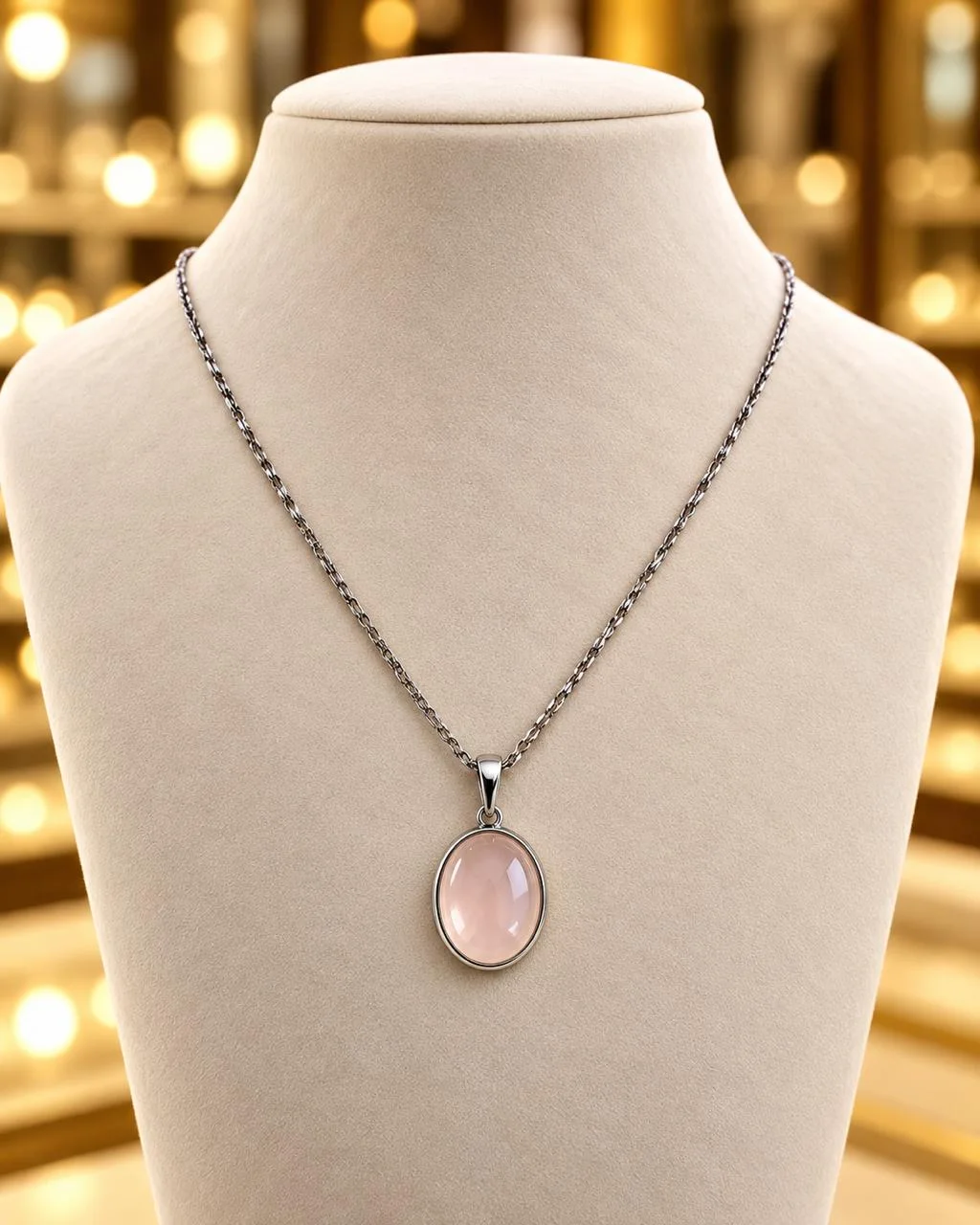 pendentif quartz rose en argent s925/ قلادة من الكوارتز الوردي الفضة عيار 925