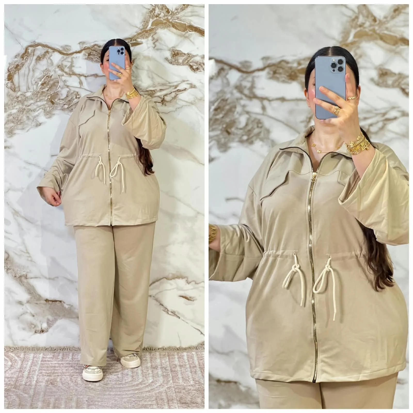 طقم رياضي نسائي محتشم – جاكيت بسحاب + سروال واسع