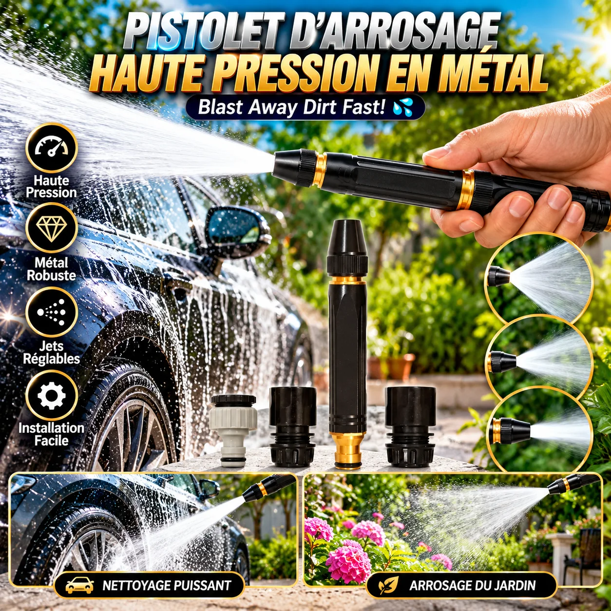 High Pressure Garden Hose Nozzle | Metal Water Sprayer