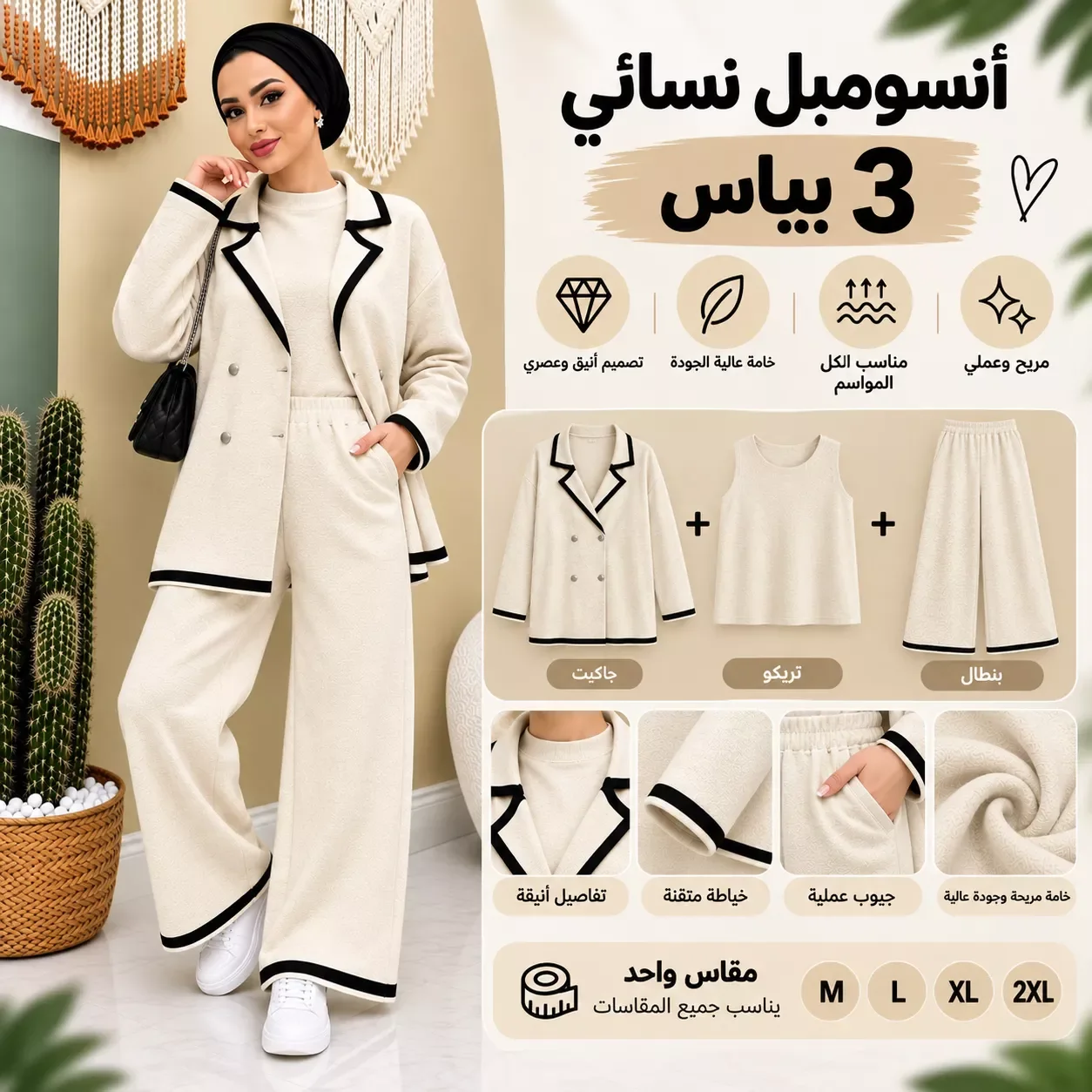 ✨ أنسومبل نسائي 2 بياس – أناقة وراحة فلوك واحد