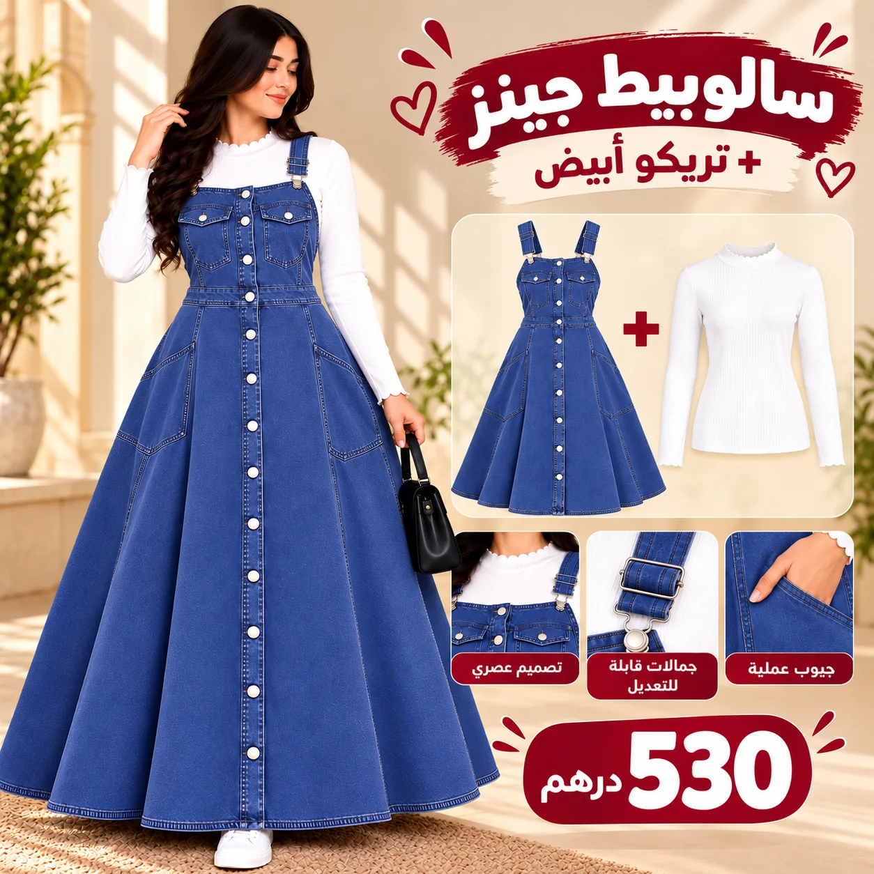 ✨ لوك أنيق وعصري مع سالوبيط جينز + تريكو أبيض 🤍💙