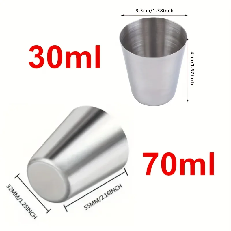 طقم أكواب سفر من الفولاذ المقاوم للصدأ - طقم أكواب صغيرة من الفولاذ المقاوم للصدأ 316، أدوات شرب محمولة للسفر للمشروبات، مع حقيبة حمل، 30/70 مل - لعشاق الهواء الطلق والمسافرين - مثالية للتخيي