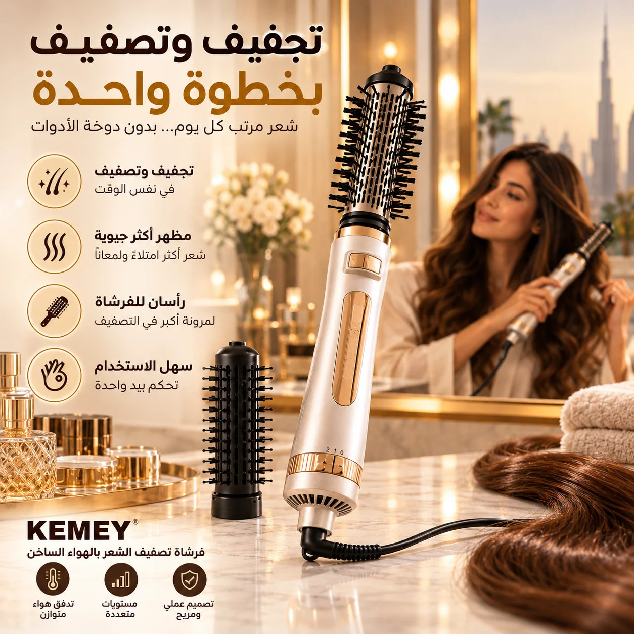 Kemey™ فرشاة تسريح الشعر الدوراة