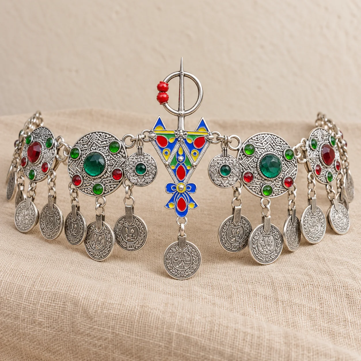 Taj Éclat Amazigh — Crown with Dangling Charms