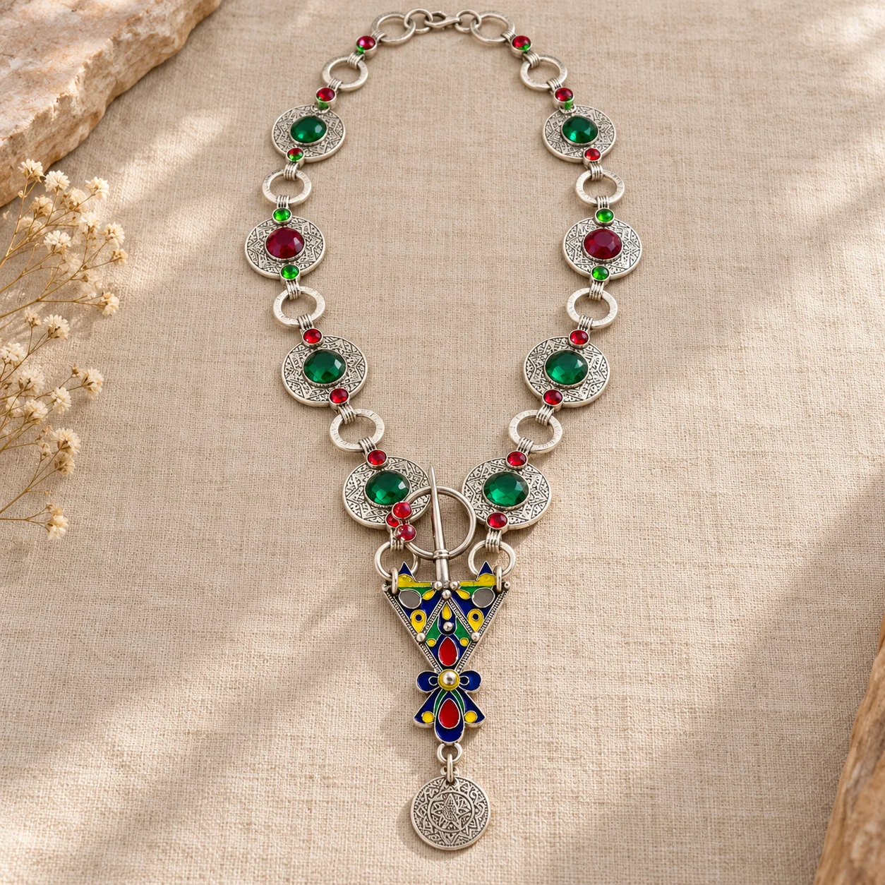 Tazerzit — Enamelled Fibula Necklace