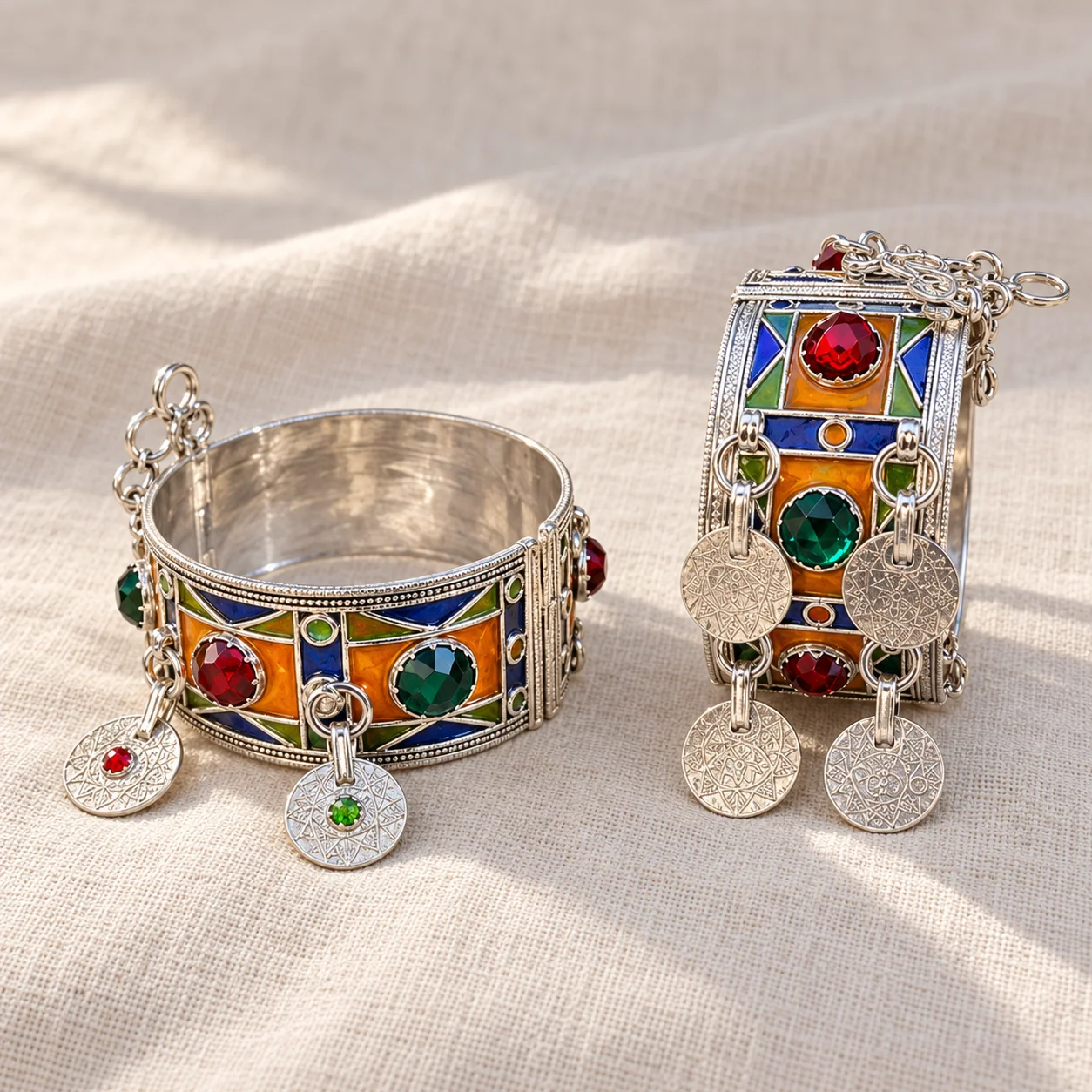 Traditional Enamel Bracelets with Coin Charms
