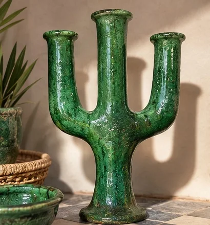 Trident du Drâa — Three-Branch Artisan Candleholder