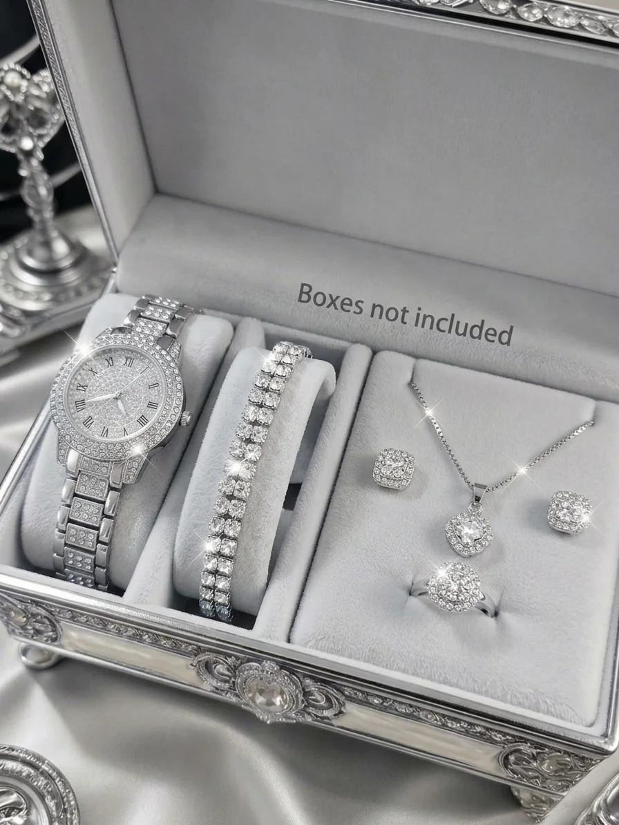 Ensemble Montre Quartz Luxe et Bijoux 6pcs RDC