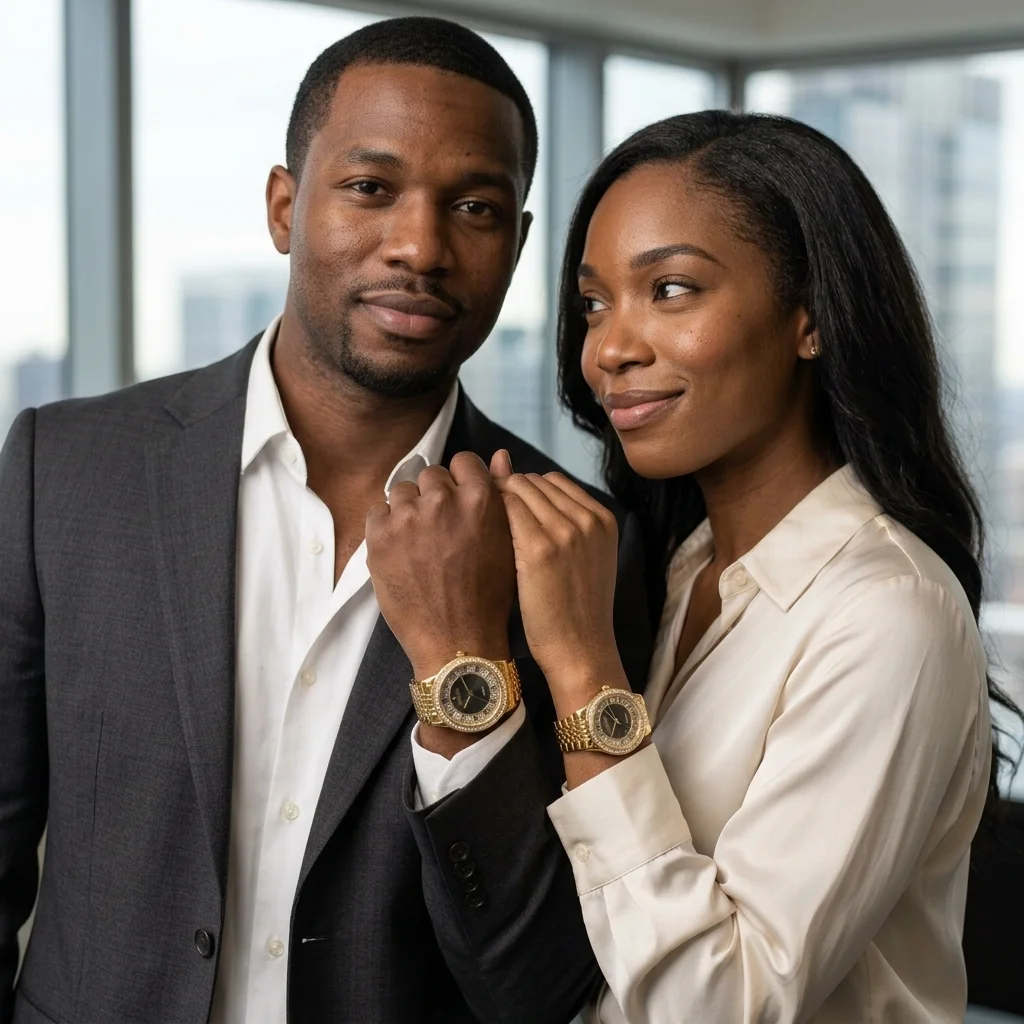 GREALY 💛 Duo Montres Couple · Une Pour Elle, Une Pour Lui · Dorées Serties - CD